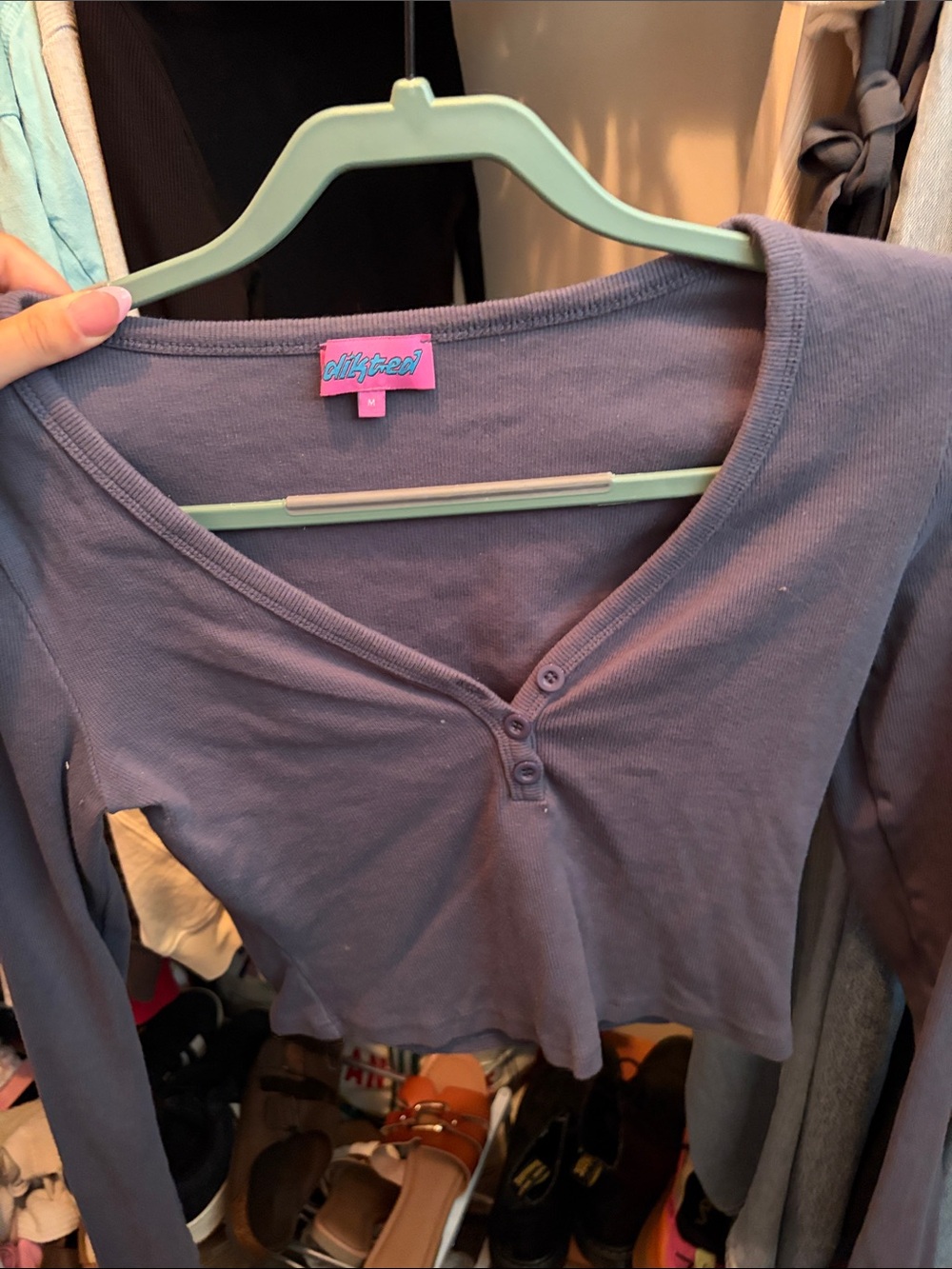 Edikted Lavender Ribbed Henley Crop Top